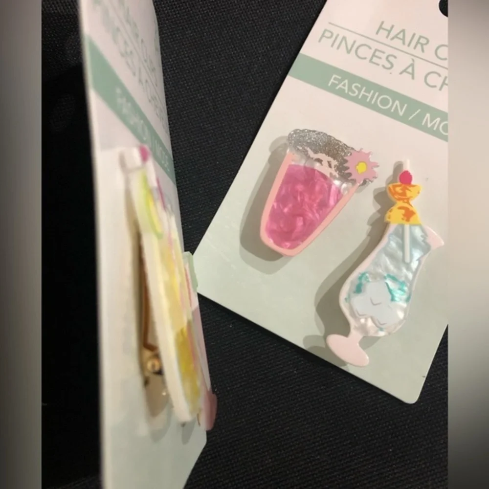 4piece Super cute fruity summer cocktail drinks glasses hair clips‎ new